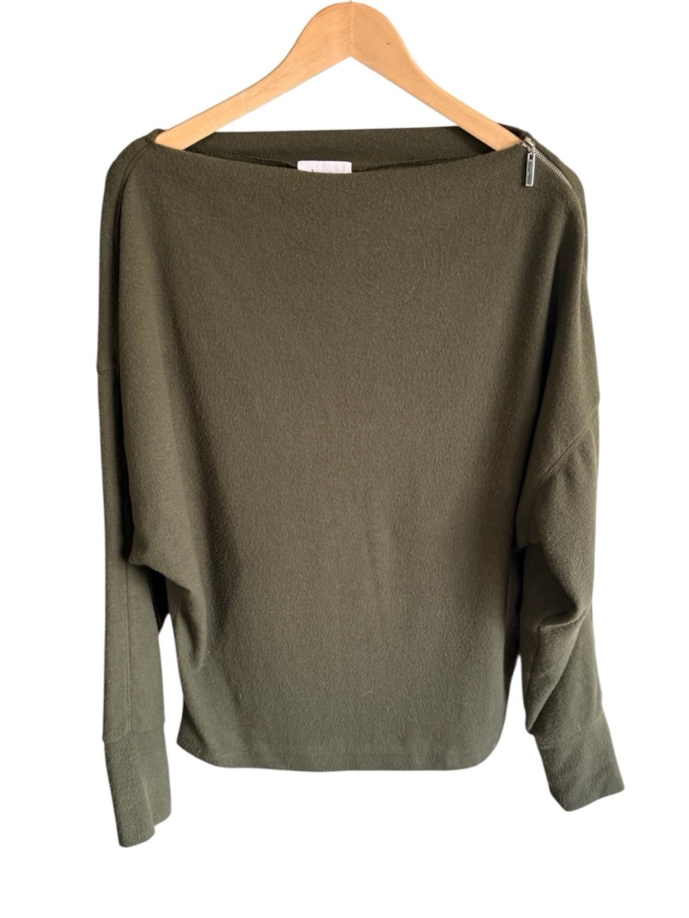 Korye Women’s Olive Green Boatneck Sweater Zipper Dolman Sleeve Sweater Medium